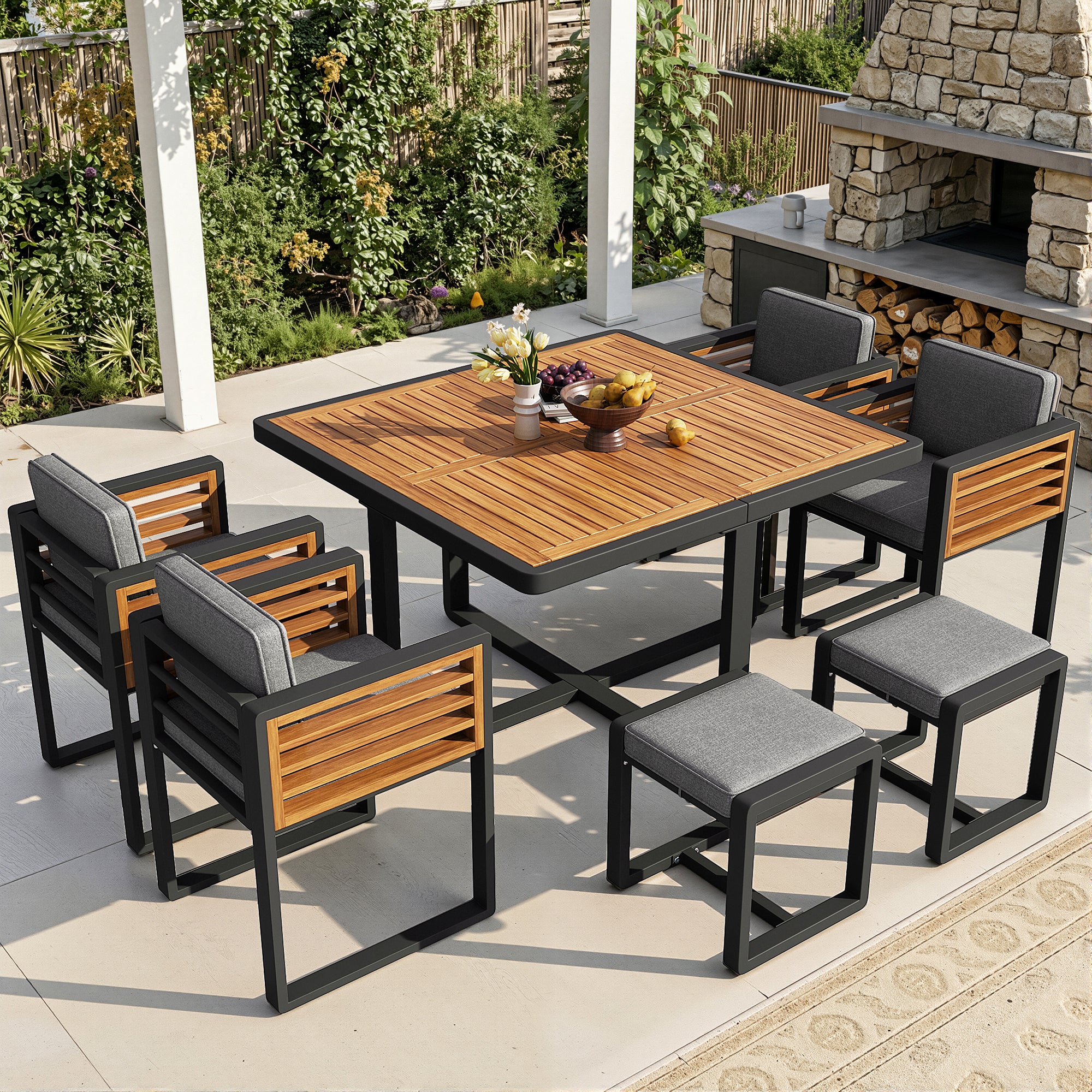 Garden furniture set, garden lounge seating group with 6 chairs and table, patio furniture/balcony furniture set for 6 people, garden furniture set/dining set, garden sofa set, high-quality solid wood