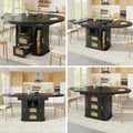 Extendable dining table with storage, 118–158cm table with rattan drawers, MDF wood look, black / natural wood / oak look