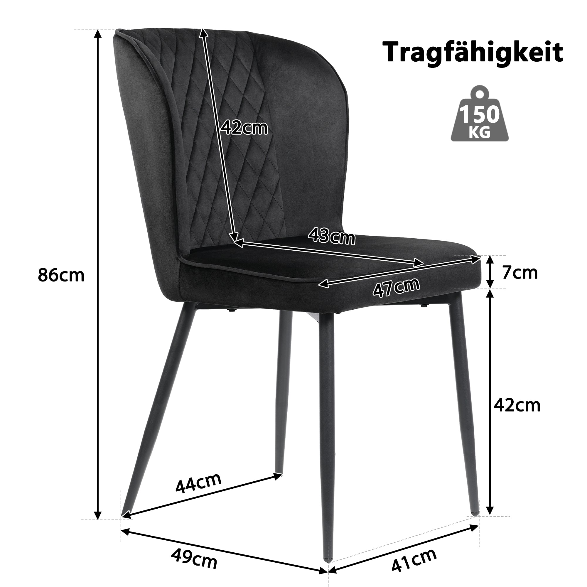 Velvet  dining chair (6 pcs), black, Modern Vanity Chair Kitchen Accent Occasional Chair with Metal Legs for Dining Room Living Room,upholstered chair  with backrest,seat in velvet metal frame
