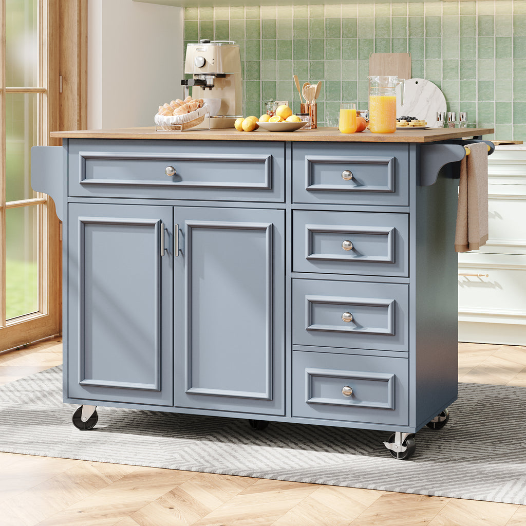 Kitchen island (110×45-75×92cm), removable serving trolley buffet cabinet, dining trolley with vintage pattern, buffet cabinet, multifunctional dining table with storage space, Blue