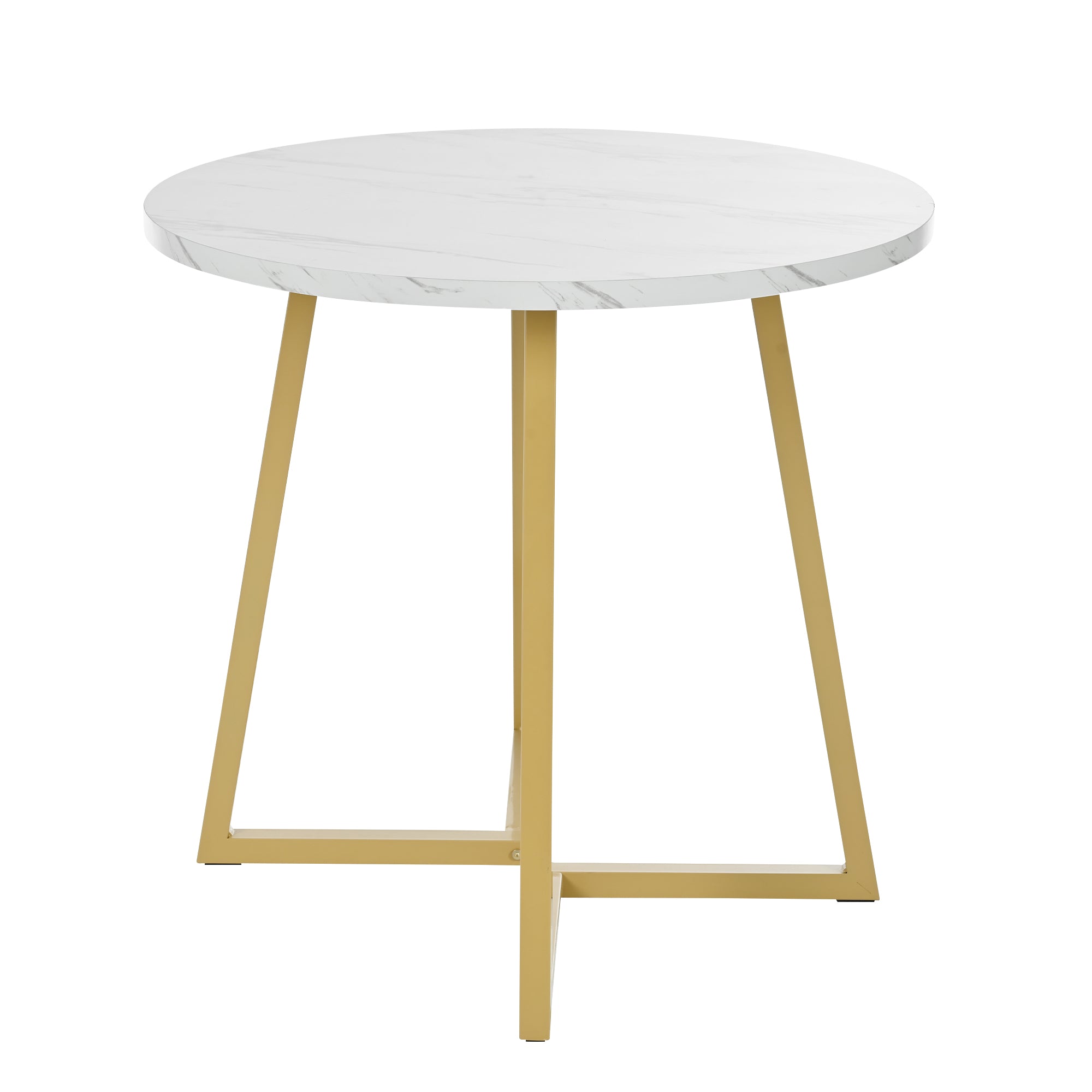 Modern metal frame marble pattern round coffee table (80*80*75cm) with gold stand, suitable for small dining table in living room and bedroom