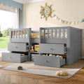 Low Loft Bed with Storage, Solid Wood Bed Frame with Drawer Storage, 3ft Single Bed with Guardrail, No Box Spring Needed, Saving-space Design for Bedroom, Modern Bed for Children, Grey (No Mattress)