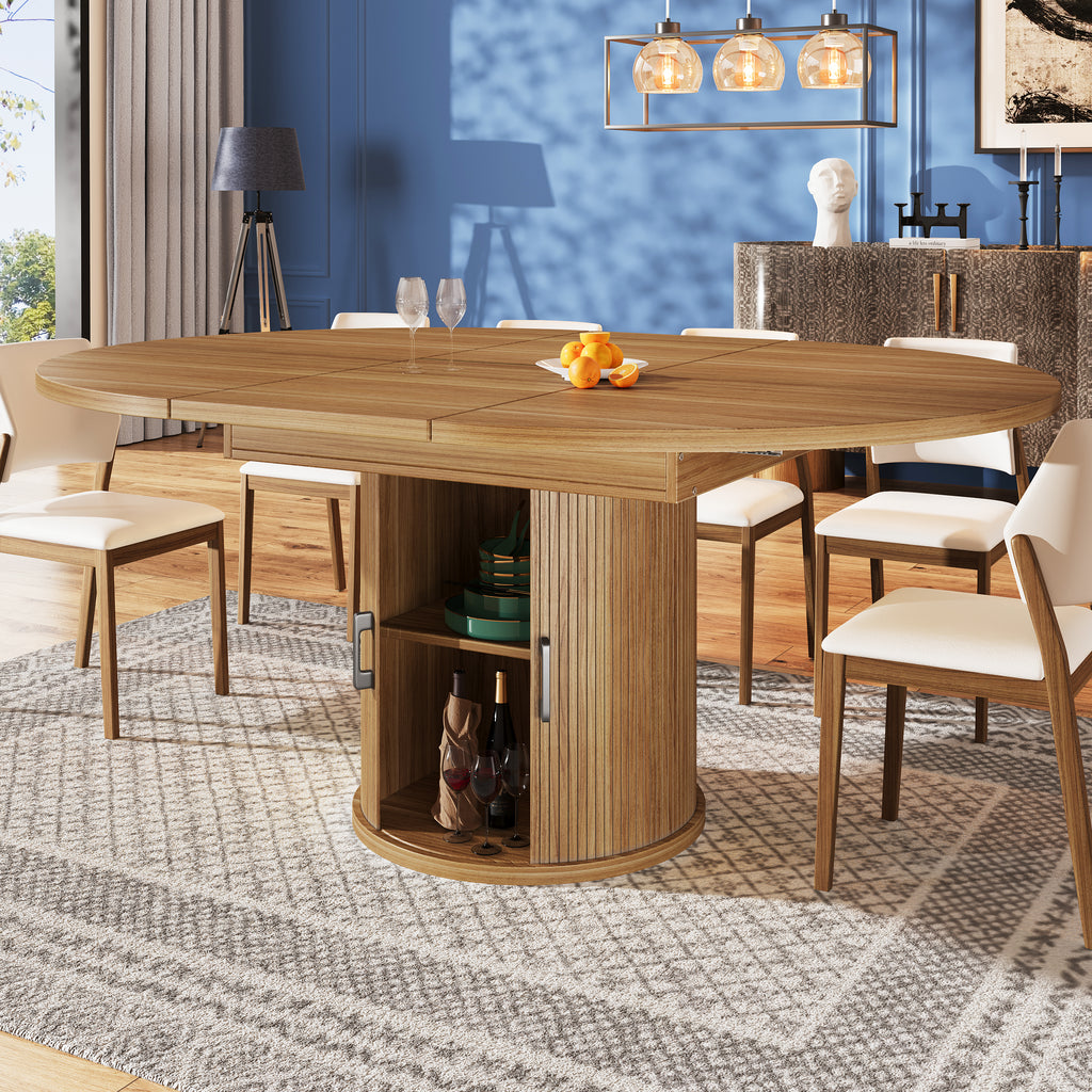 Extendable dining table, dining room table, kitchen table, balcony table, extendable table top Round dining table, extends to oval, 118–158 cm, seats up to 6 people, walnut/black