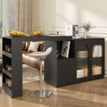 360° rotating bar table (main body 120 x 40 x 97 cm), modern and simple black rotating dining and bar cabinet, multifunctional storage cabinet with glass door