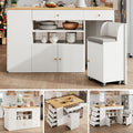 Adjustable Kitchen Island with Bar Stools - Sideboard & Cabinet with 6 Drawers, Width 140-70cm, White/Black