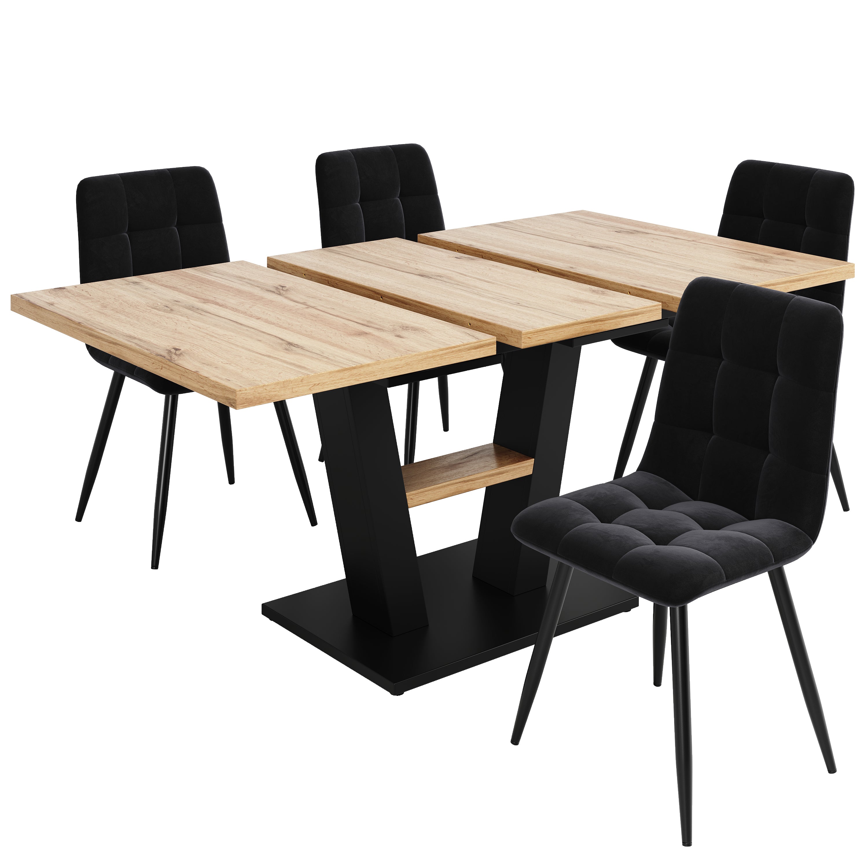 Extendable dining table (118-157×70×75cm), table, kitchen table,extendable to 118-157cm with the help of internal insert leaves, for kitchen and living room, wood-colored dining table