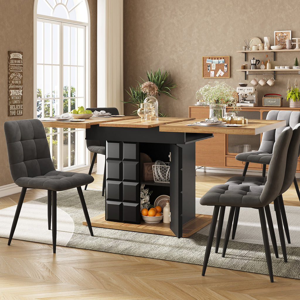 Telescopic dining table (110-140×80cm), foldable kitchen table for 4-6 people, extendable dining table, space-saving kitchen table, for kitchen and living room, table with a checked pattern
