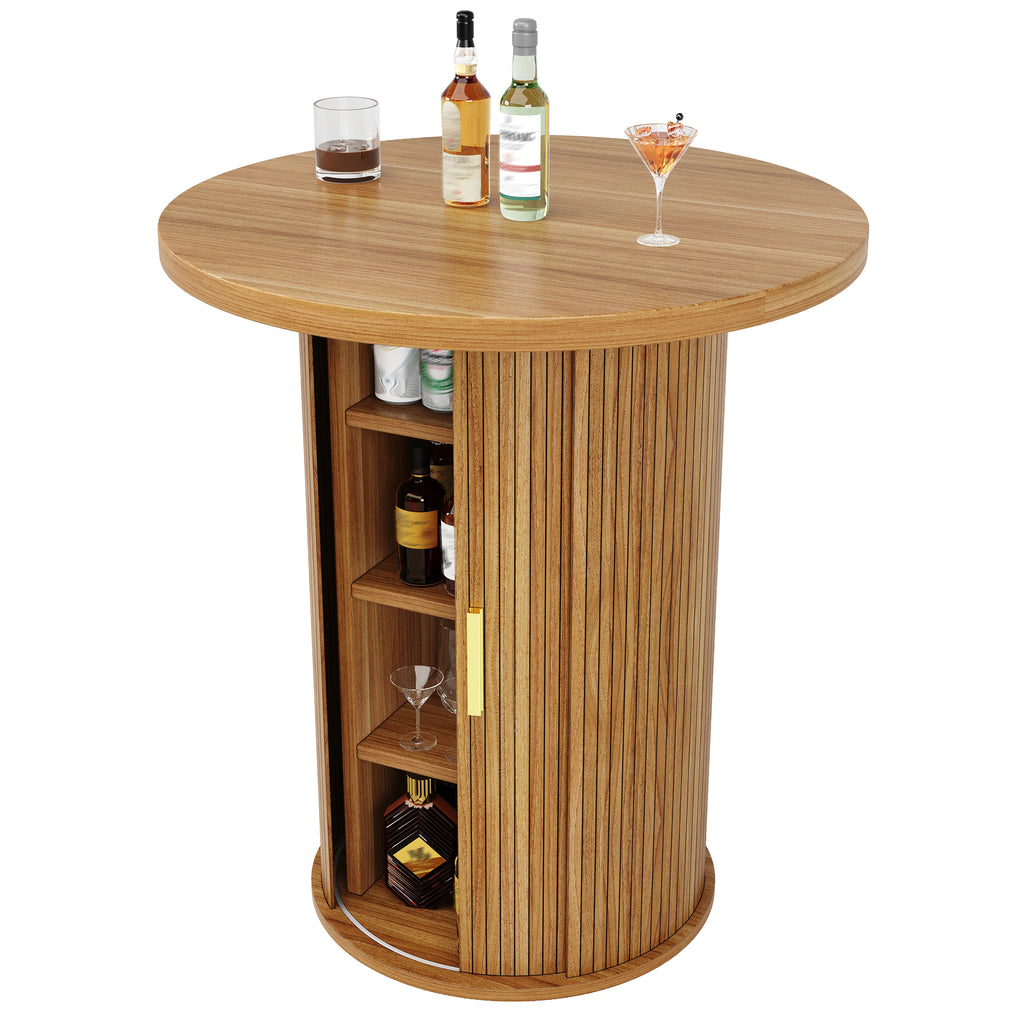 Round bar table with storage, 91.6cm high standing table with cabinet, MDF wood look, load capacity up to 75kg, for bar & living room