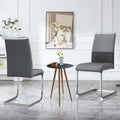 Modern dining chairs set of 2, backrest made of PU faux leather and linen, high back padded side chair, horizontal stripes backrest design for dining room, kitchen, guest office chair, gray