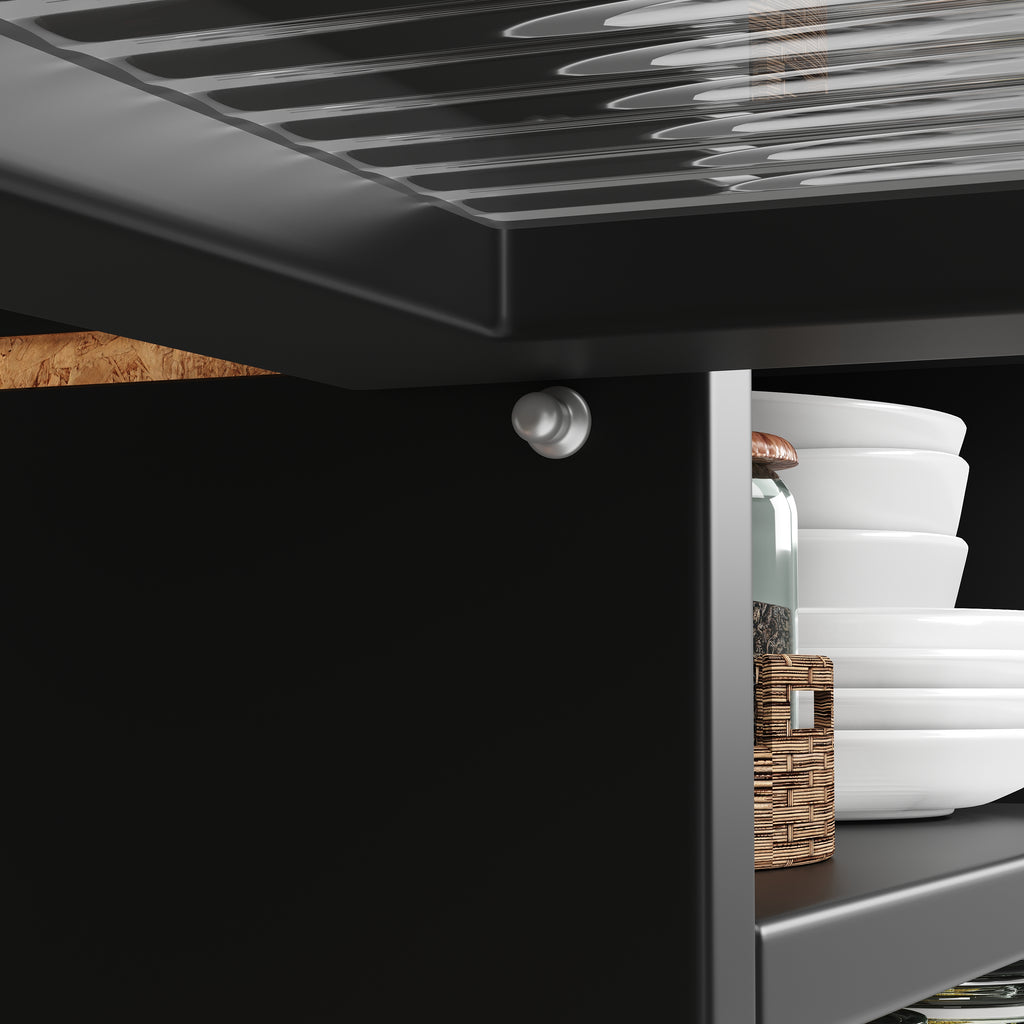 Sideboard (120 x 39.8 x 118.5 cm), modern and sleek black sideboard, large storage space, with glass door and golden handle, multifunctional furniture, suitable for dining room or living room