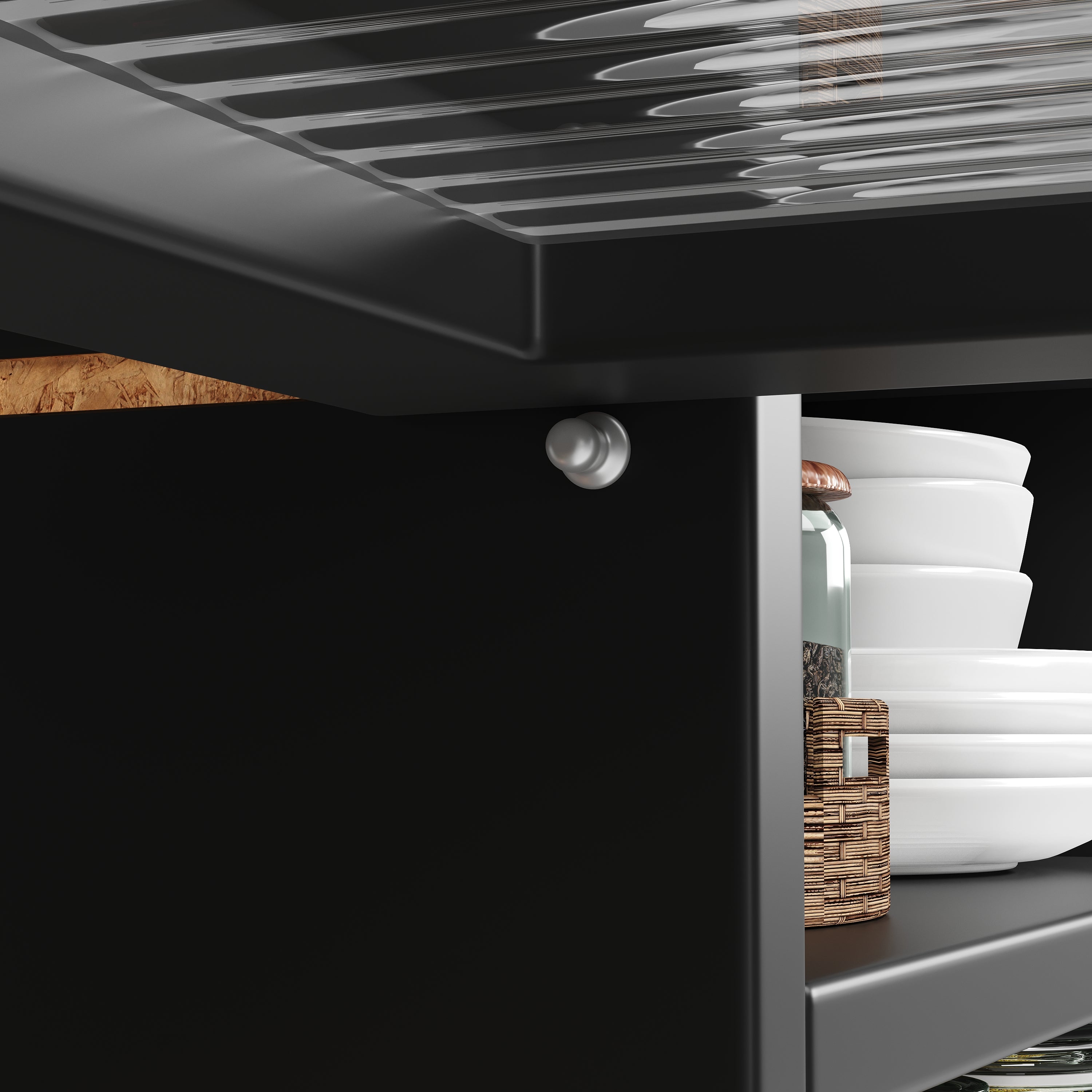 Sideboard (120 x 39.8 x 118.5 cm), modern and sleek black sideboard, large storage space, with glass door and golden handle, multifunctional furniture, suitable for dining room or living room