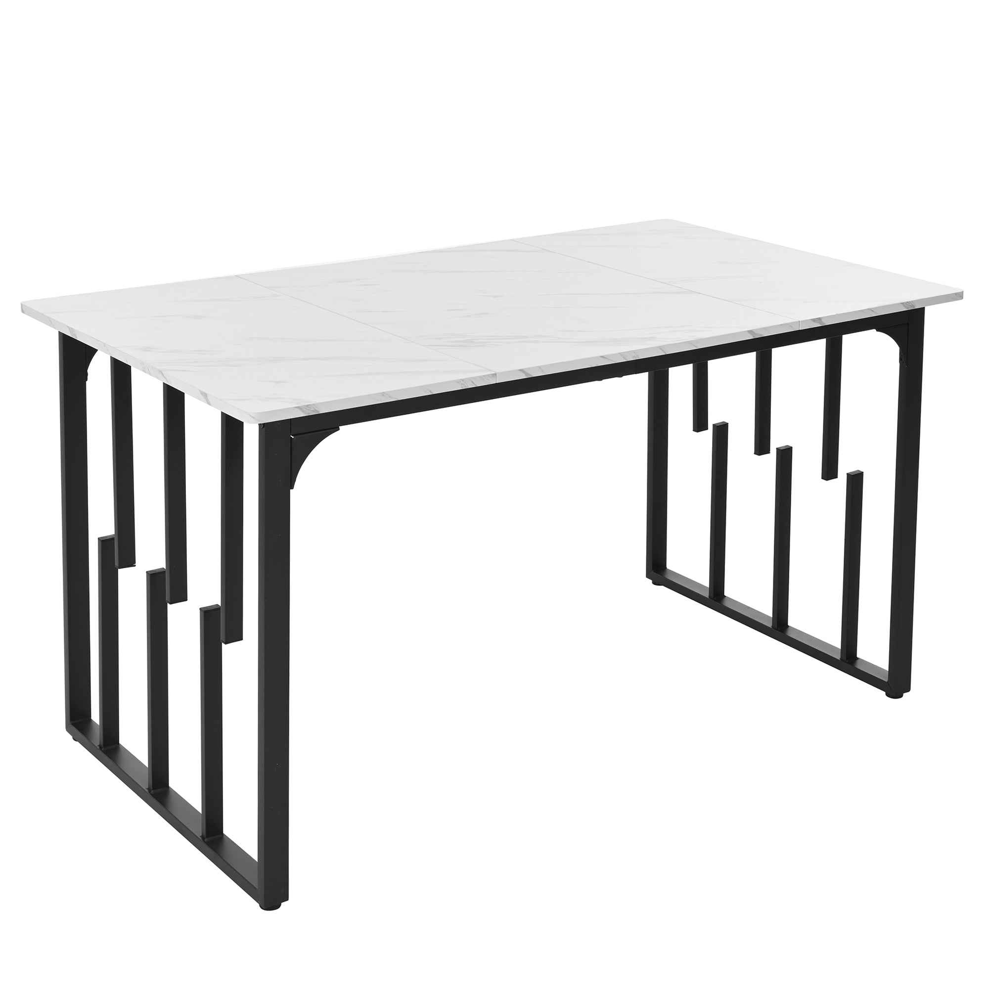 140 x 80cm Dining Table,(1-pcs), Kitchen Table, Unique Metal Frame Rectangular Dining Table in Modern Marble Pattern Kitchen Table with Adjustable Feet for Dining Room Living Room, White/Black