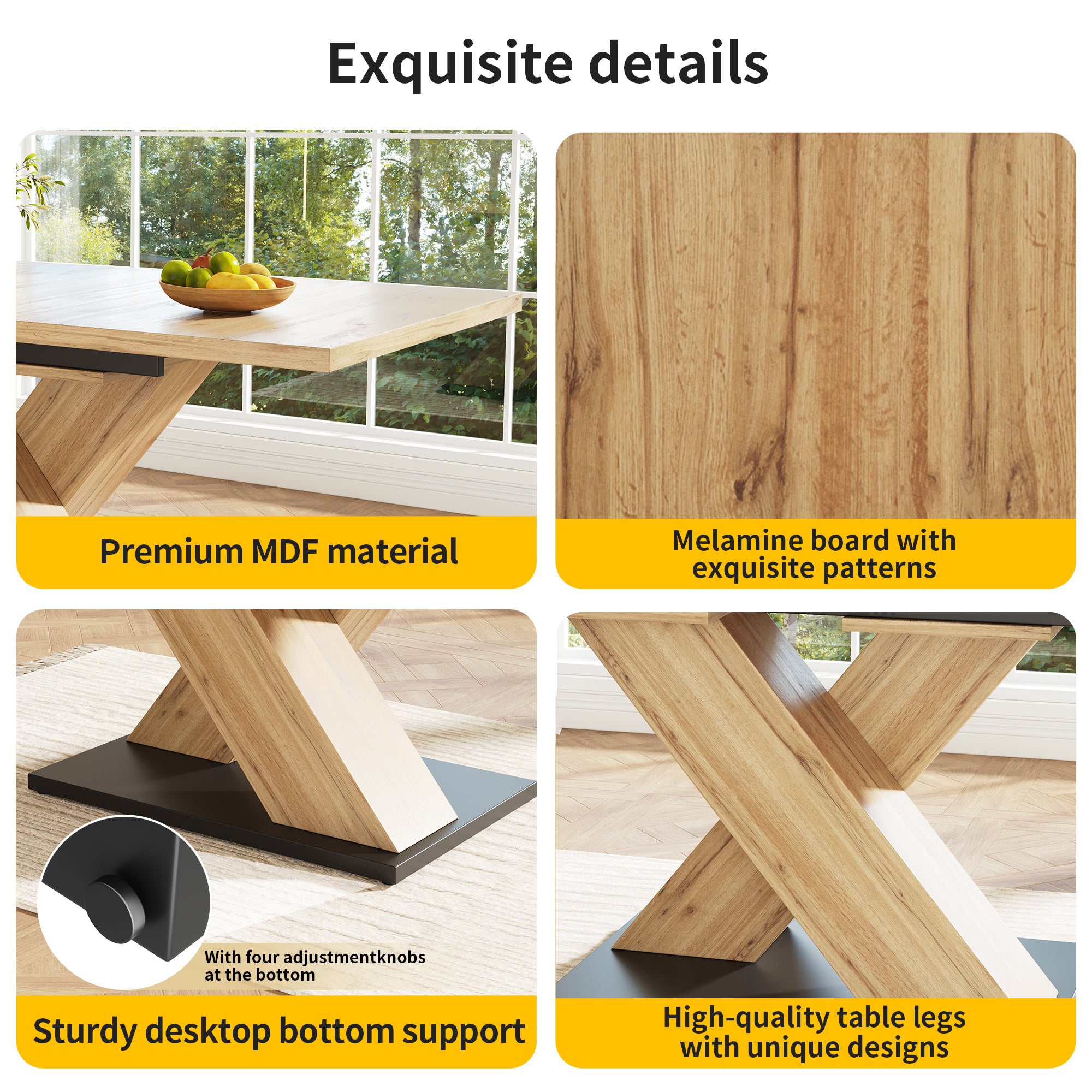Dining table telescopic table (119-158.5×80 cm), kitchen table, extendable table, extendable to 119-158.5 cm with the help of internal inserts, for kitchen and living room, wood-coloured