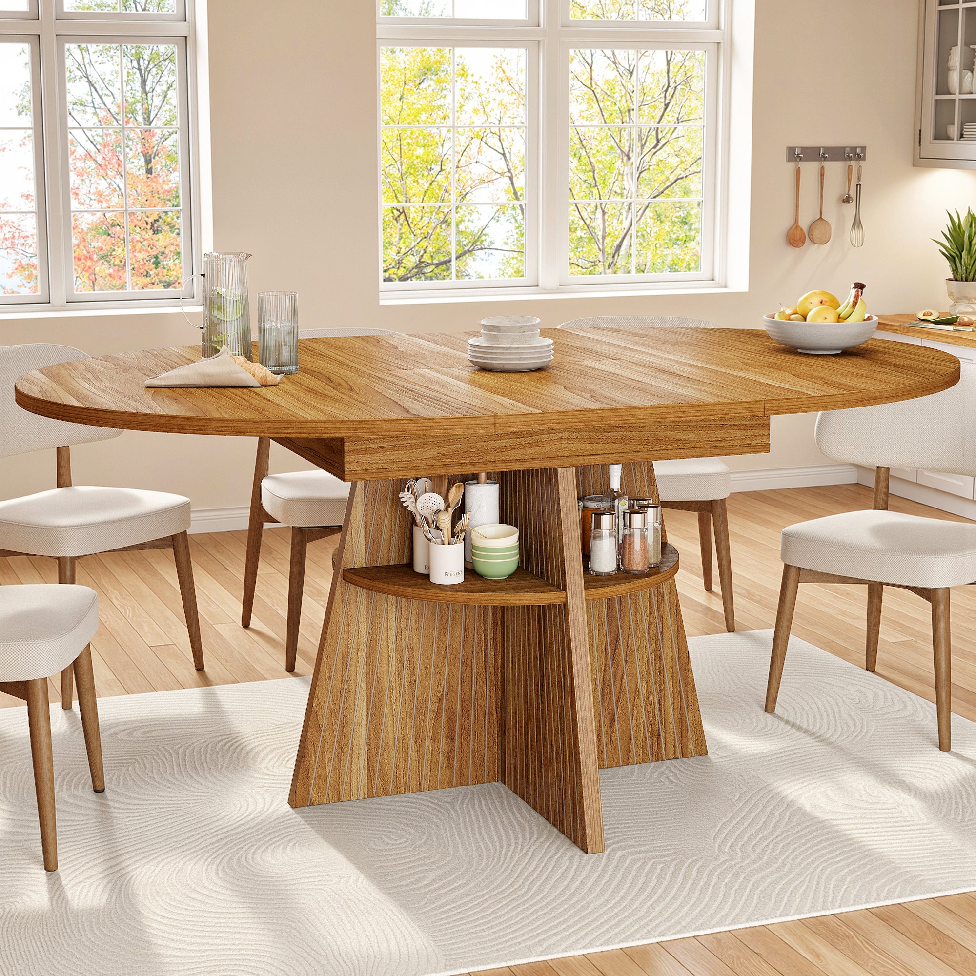 Extendable dining table, dining room table, kitchen table, balcony table, round dining table, extendable to oval, 110-150 cm, seats up to 8 people, dark brown