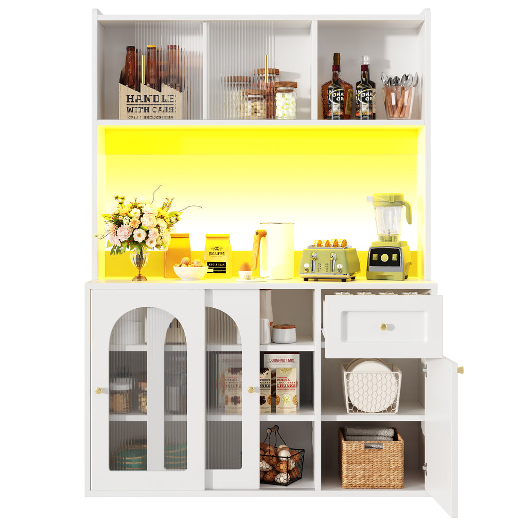 Kitchen Cabinet(120*35*167cm), Tall Cabinet, Display Cabinet, Buffet Cabinet with Adjustable Shelves, Dining Room Cabinet, Sideboard with LED Lighting, White/Black