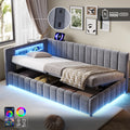 3ft Single Velvet Side Hydraulic Storage Bed with Smart RGB LED Lights & Charging Station, Side Opening Ottoman Bed Frame with Type-C & USB Ports, Channel Tufted, Grey(No Mattress)