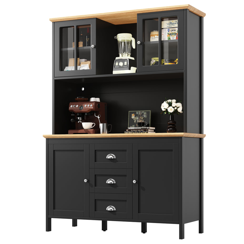 Sideboard, Storage Cabinet, Kitchen Cabinet, Tall Sideboard with LED Lighting, 120x40x179 cm, 4 Doors & 3 Drawers, White/Black