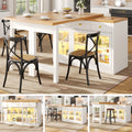 Extendable Kitchen Island with LED Lights, 120-200cm Adjustable Dining Table with Storage, 3 Drawers & Glass Cabinets, White/Black