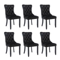 Modern Set of 6 Upholstered Velvet Dining Chairs, Button Tufted Kitchen Lounge Chairs with Solid Wood Legs, Riveted Trim and Knocker Ring, for Dining Room Living Room, Black