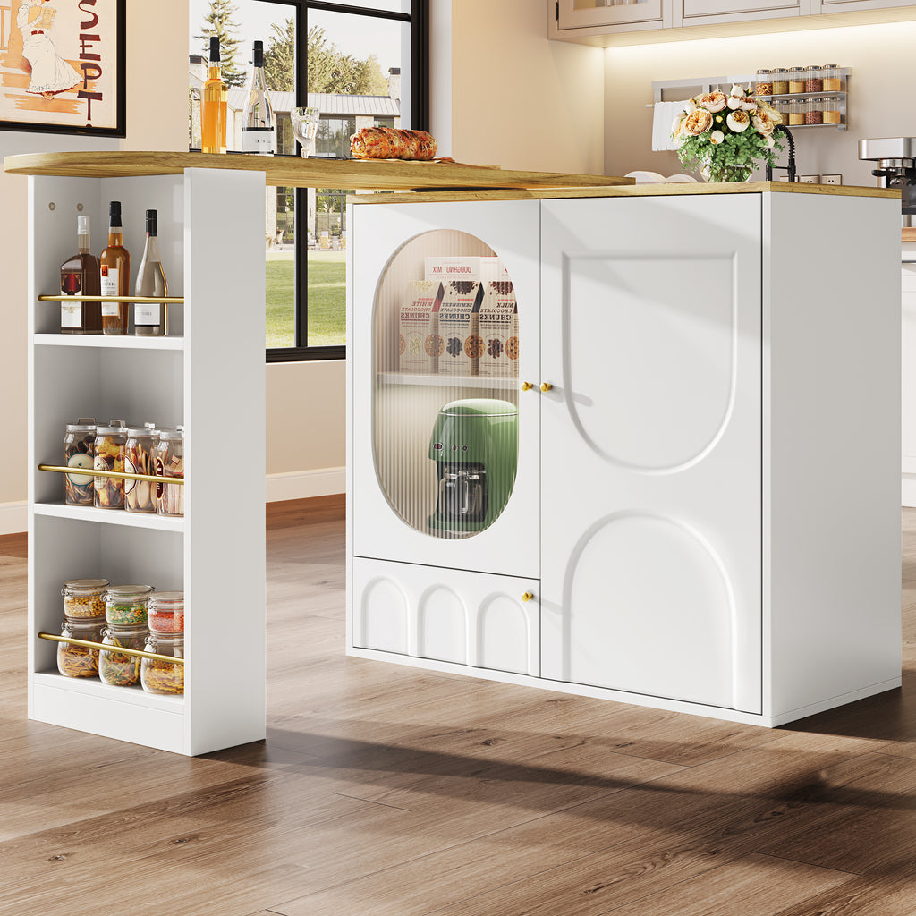 360° rotating bar table (body 138 x 39 x 105 cm), coffee bar furniture, rotating dining table with storage space, kitchen island, two doors with shelves, sideboard, buffet, white