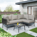 Outdoor Patio&Backyard Furniture Garden Lounge Set for 4-5 people, Thick Quality Space Saving L-Shaped Corner Sofa with Glass Coffee Table, Grey