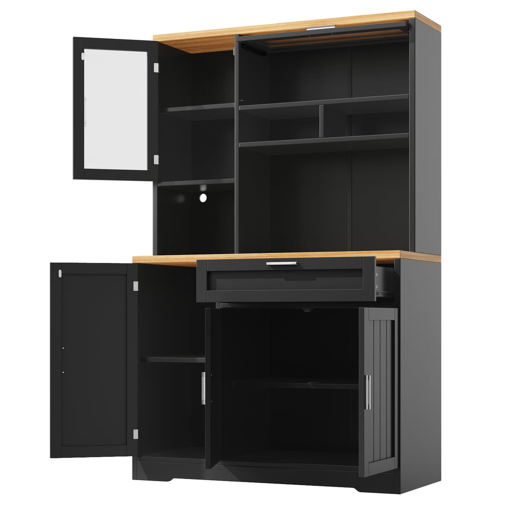 Tall Display Cabinet with LED Lighting - 104x40x180 cm Kitchen & Living Room Storage, White/Black