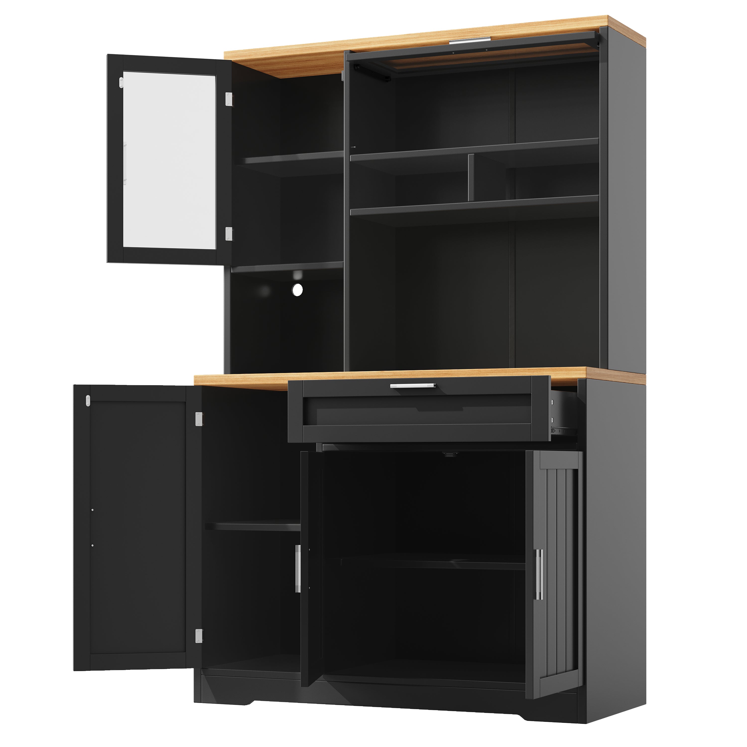 Tall Display Cabinet with LED Lighting - 104x40x180 cm Kitchen & Living Room Storage, White/Black