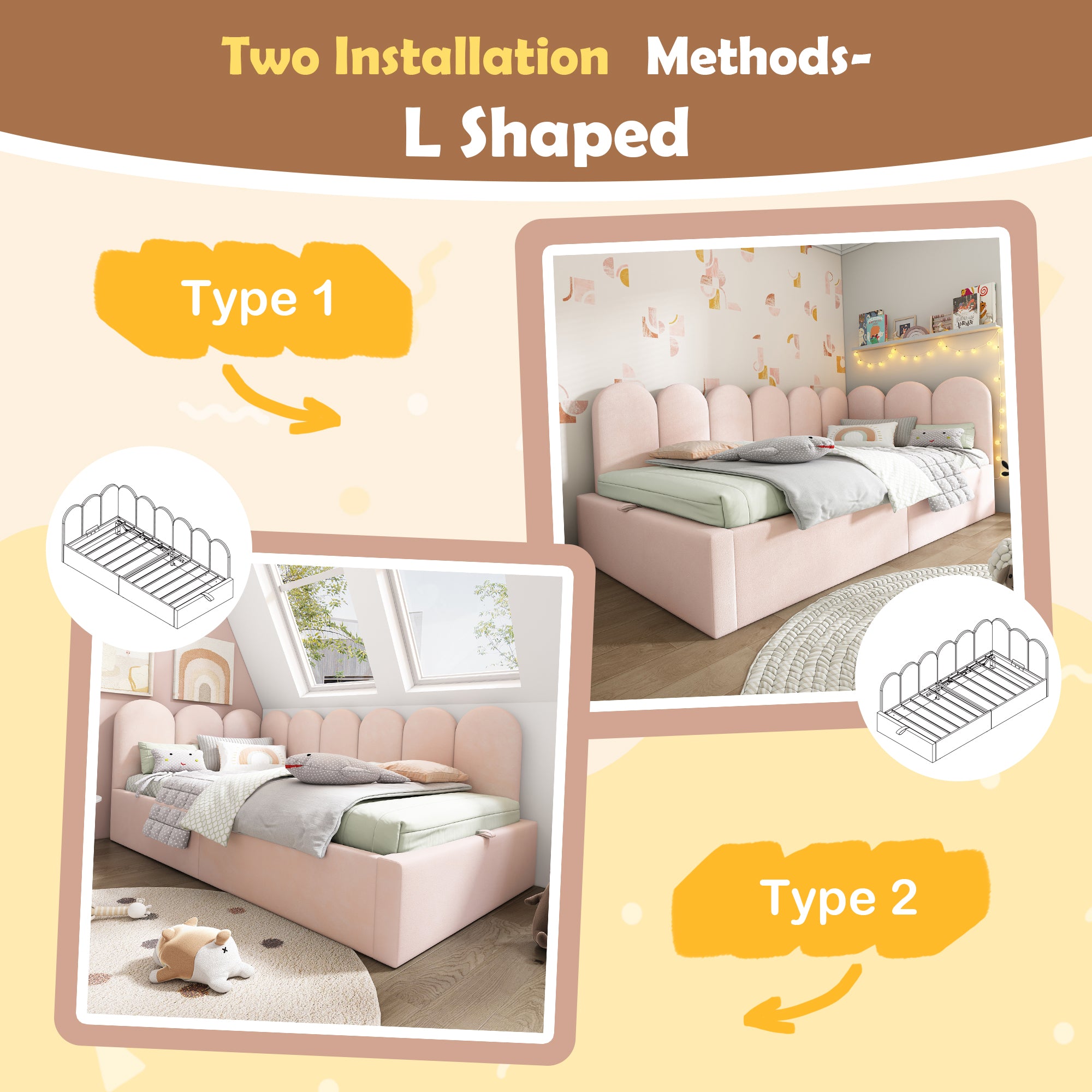 Upholstered Daybed Bed With Storage,Ottoman Bed 3FT Single Sofa Bed 90X190cm, Daybed With Hydraulic Storage Bed Frame, With Metal Slatted Frame, Velvet, Pink (No Mattress)