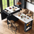 Extendable Bar Table with Storage (133–202 × 70 × 93.5 cm), with Two Drawers and Four Compartments, Expandable Kitchen Island Table for 2–6 People, Kitchen Dining Cart with Side Shelves, Black.