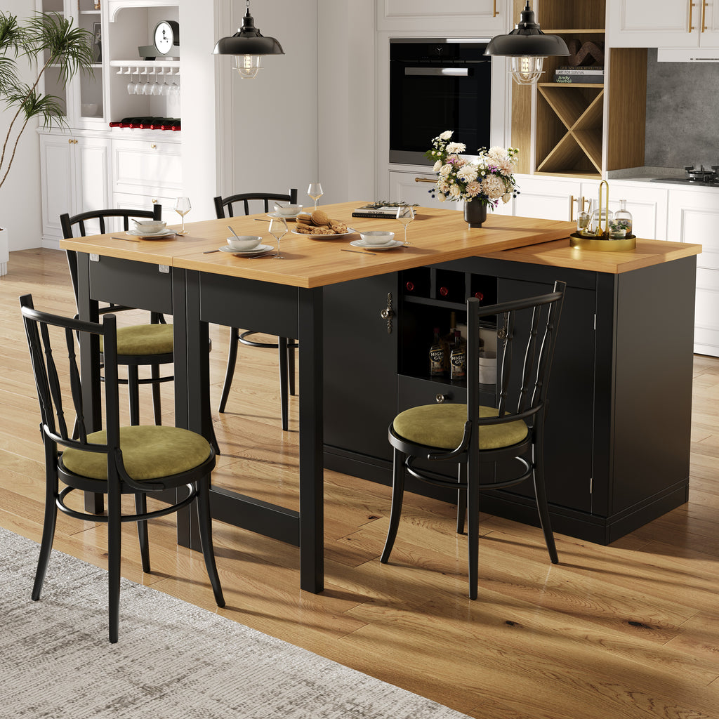 360° rotation, bar table (main body 120-180 x 40 x 76 cm), coffee bar furniture, rotatable dining bar with storage, kitchen island, double doors with wine rack, adjustable shelves, open storage space