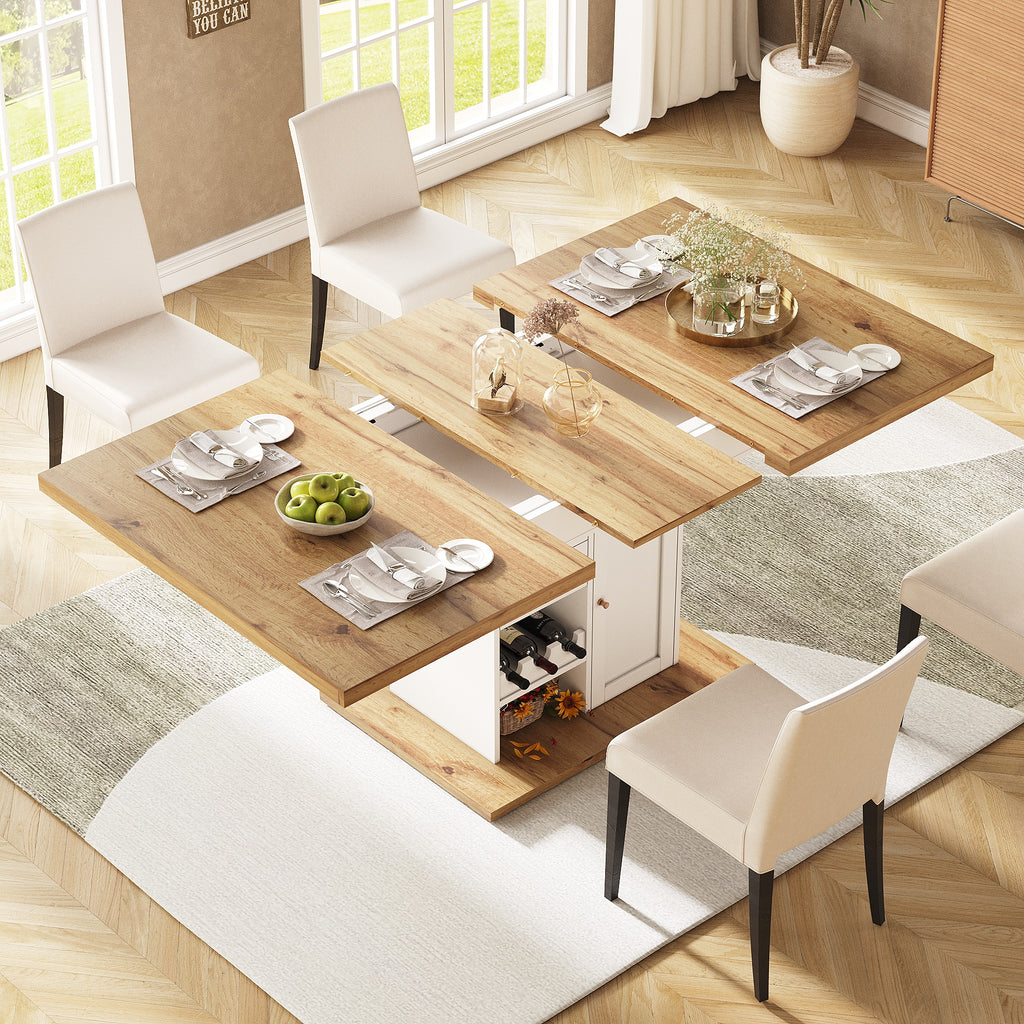 Extendable Dining Table Telescopic Table (110-140×80cm), Foldable Kitchen Table for 4-6 People, Expandable Dining Table, Space-Saving Kitchen Table, for Kitchen and Living Room, Table with Snack Rack
