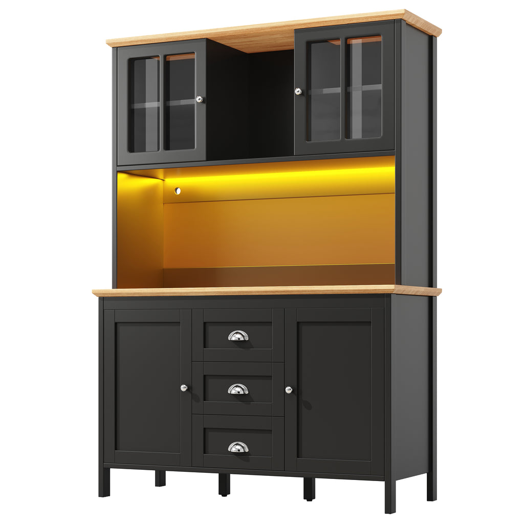 Sideboard, Storage Cabinet, Kitchen Cabinet, Tall Sideboard with LED Lighting, 120x40x179 cm, 4 Doors & 3 Drawers, White/Black
