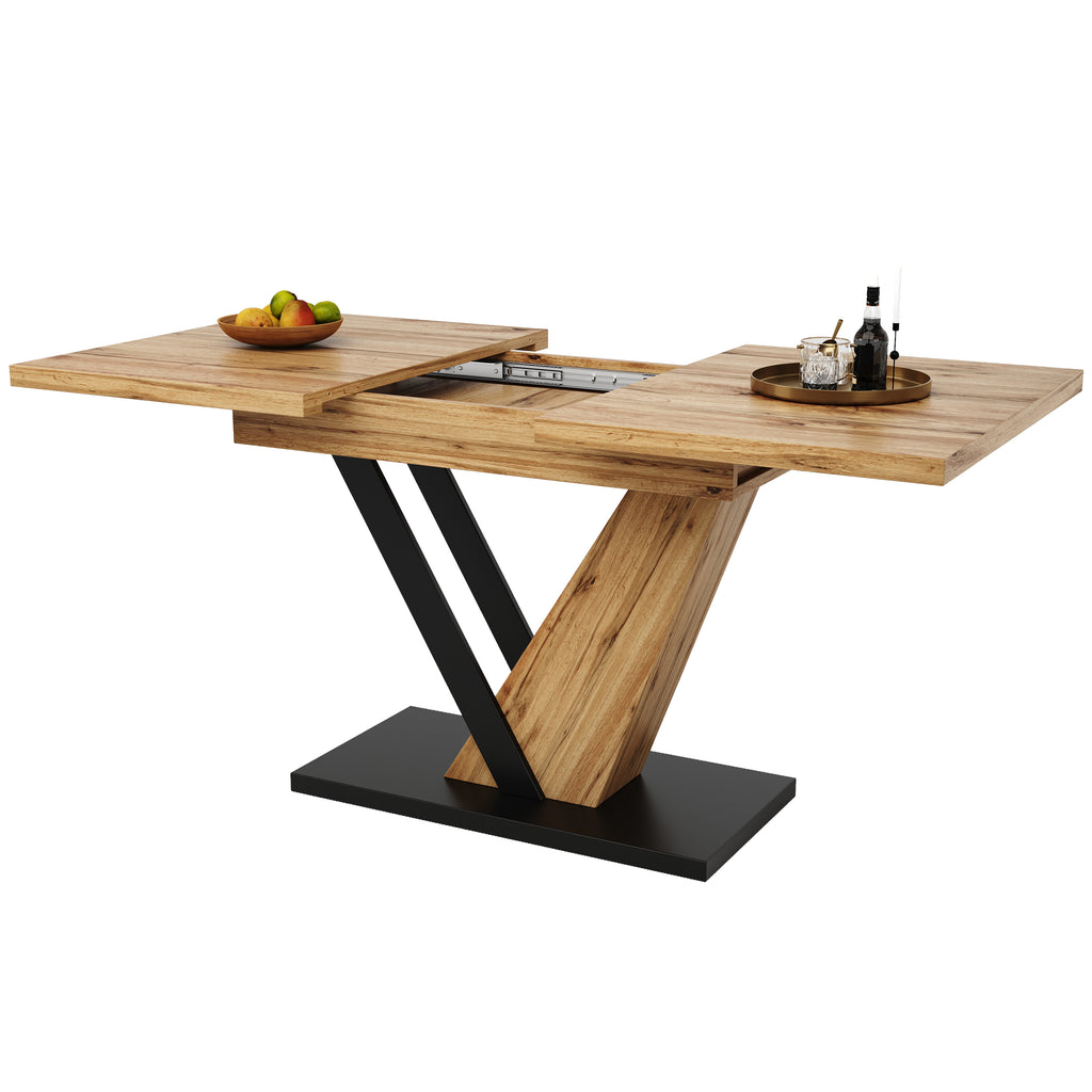 Extendable dining table (120–160 x 75 x 75.5 cm), table, kitchen table, extendable table, extends to 160 cm, suitable for kitchen and living room, tabletop with wood grain finish