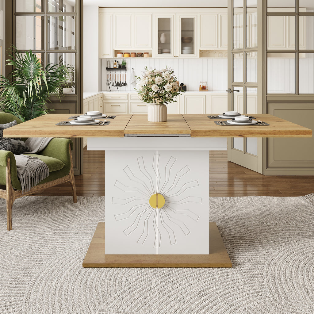 Dining Table, Table, Extension Table for Kitchen & Living Room, 110(140) x 70 x 76 cm, Wood Veneer with Sun-Relief, Generous Storage Space