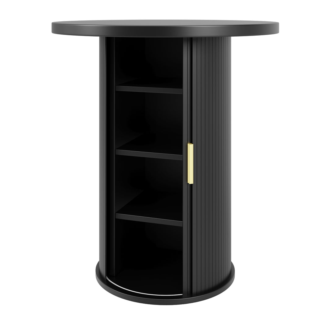 Round bar table with storage, 91.6cm high standing table with cabinet, MDF wood look, load capacity up to 75kg, for bar & living room