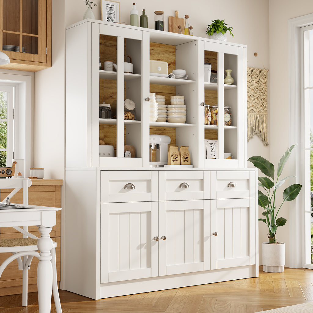 Tall Cabinets for Living Room (140×38.5×175cm), Display Cabinet, Kitchen Cabinet, Dining Room Cabinet with Drawers, Modern Minimalist Tall Cabinet, Freestanding Display Cabinet, White