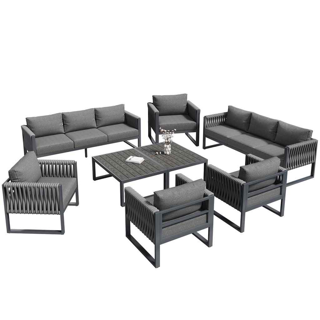 Garden Furniture Set Outdoor Sofa 5-Seater, Garden Lounge Set with Adjustable Feet, Cushions and Stainless Metal Frame for Balcony Terrace, Gray