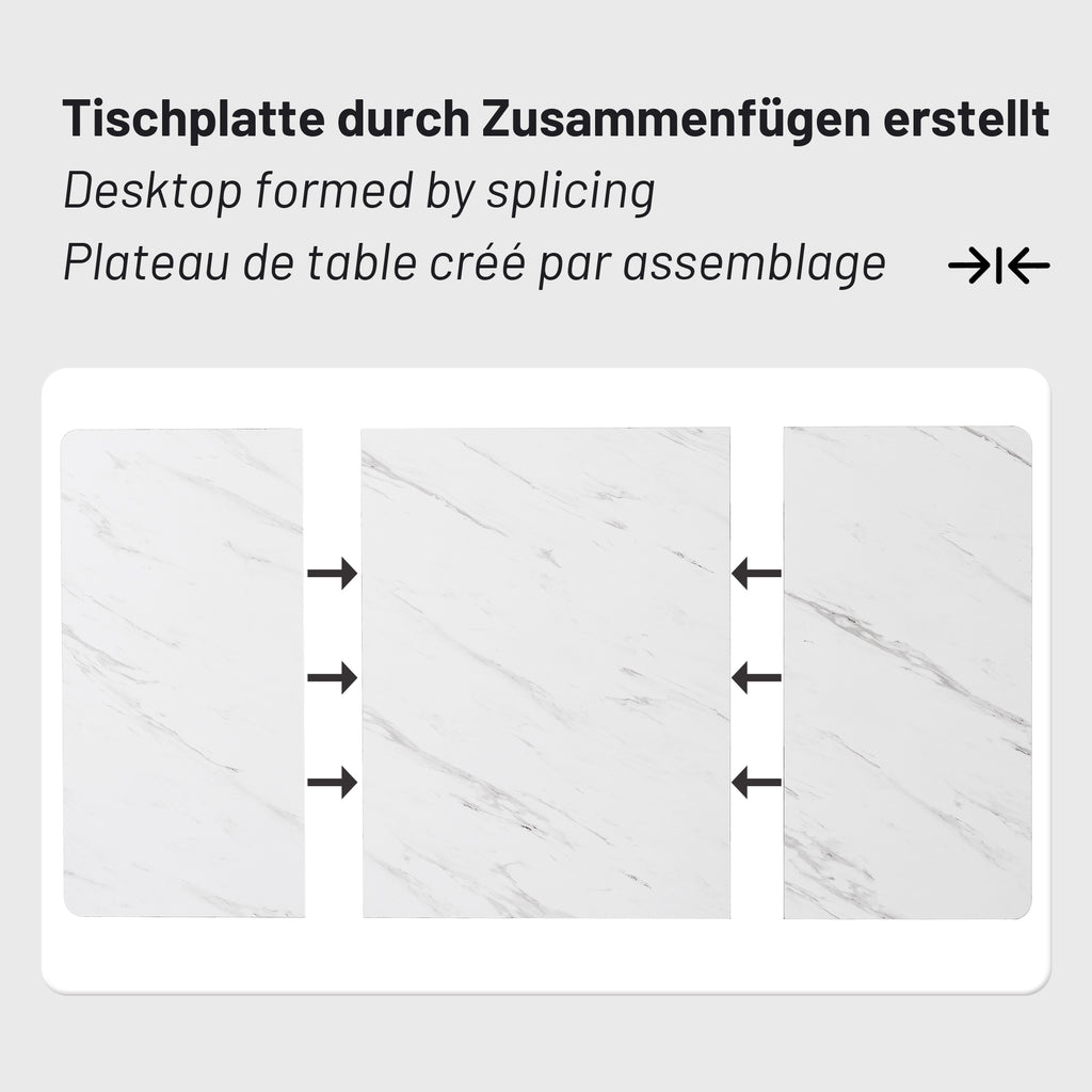 140 x 80cm Dining Table,(1-pcs), Modern Kitchen Table, Metal Frame Rectangular Dining Table in Modern Marble Pattern Kitchen Table with Adjustable Feet for Dining Room Living Room, White/Black
