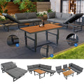 Outdoor Garden Furniture Set With 2 Sofas and Table with Galvanised Iron Frame, Adjustable Backrests, Adjustable Table, Acacia Wood, Including All Seat Cushions and Pillows, Grey