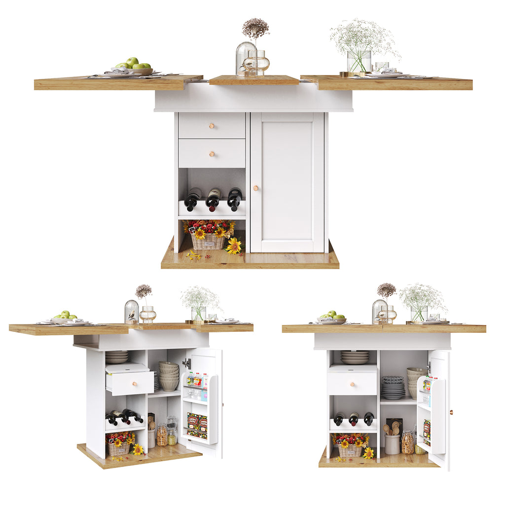 Extendable Dining Table Telescopic Table (110-140×80cm), Foldable Kitchen Table for 4-6 People, Expandable Dining Table, Space-Saving Kitchen Table, for Kitchen and Living Room, Table with Snack Rack