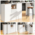 360° swivelling bar table (main body 198.5 x 30 x 75 cm), modern and sleek design, with open storage space and marble worktop, suitable for kitchen, living room and dining room, white