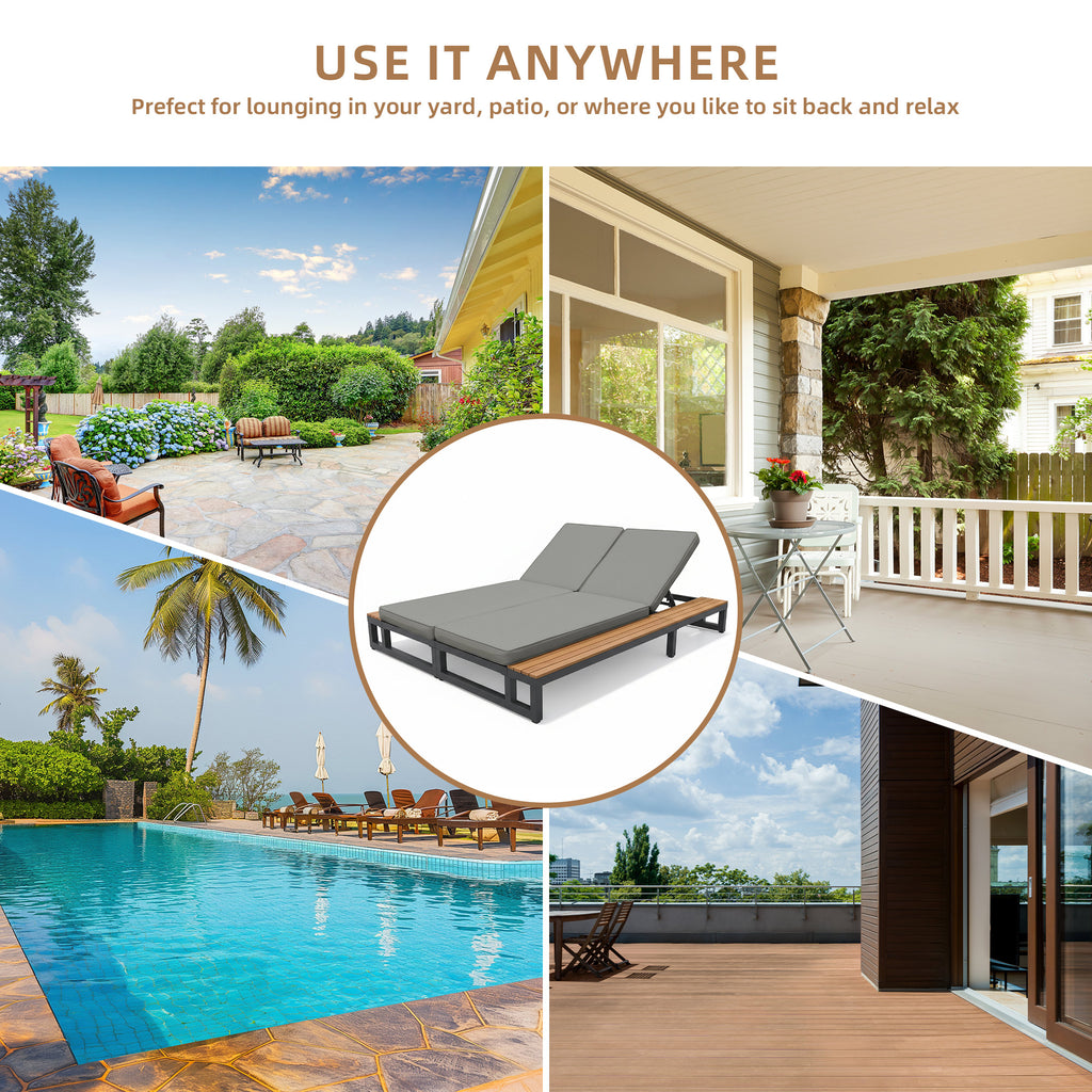 Outdoor Patio Daybed, Outdoor Lounger, Multifunctional Waterproof Sofa Bed, Sun Lounger for Patio, Adjustable Backrest Angle, Gray, right side