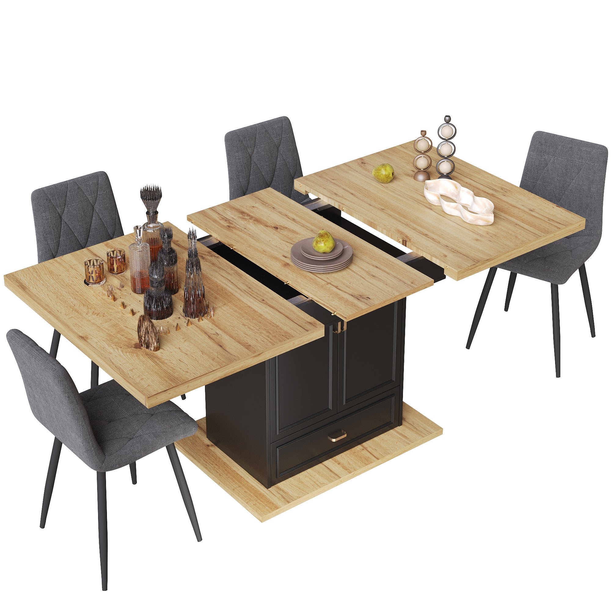 Extendable dining table - 110-140 cm wooden table for kitchen & dining room - 6-person dining table - Dimensions: 110 x 80 x 75 cm - For terrace and living room