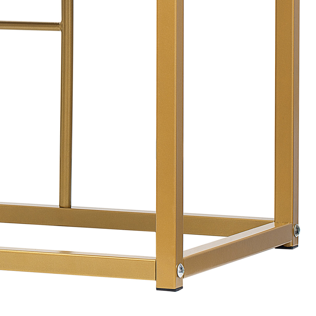 Dining group, (set, with dining table, 4 small stools and 2 large stools), kitchen dining table set made of steel frame, modern white and gold, 140*70*76cm, load capacity 120 kg