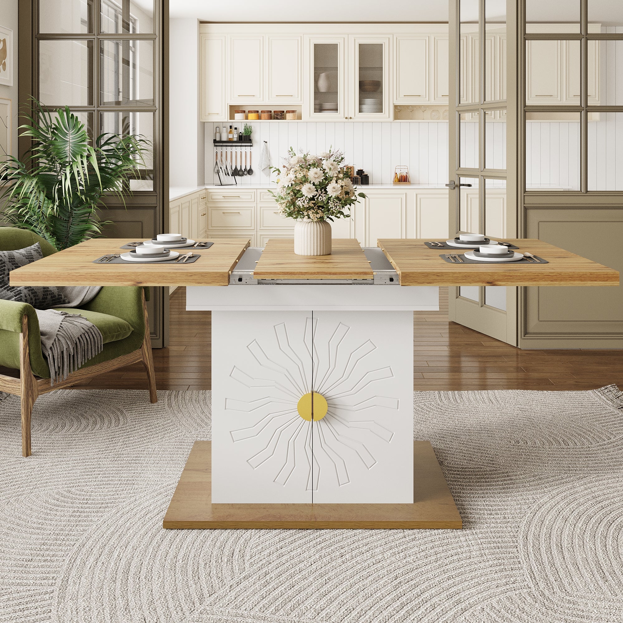 Dining Table, Table, Extension Table for Kitchen & Living Room, 110(140) x 70 x 76 cm, Wood Veneer with Sun-Relief, Generous Storage Space