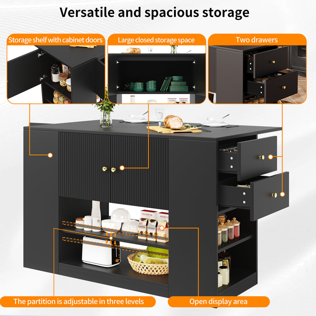 Modern kitchen island, sideboard, kitchen cabinet with drawers and shelves, sideboard for kitchen & dining room, black