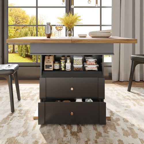 Telescopic dining table (110-140×80 cm), foldable kitchen table for 4-6 people, extendable dining table, space-saving kitchen table, for kitchen and living room, minimalist cabinet door design, black