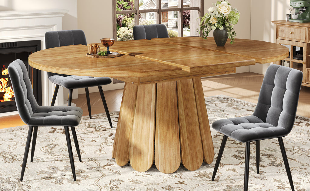 Extendable dining table, dining room table, kitchen table, balcony table, wooden dining table Round dining table, extends to oval, 118–158 cm, seats up to 6 people, wood