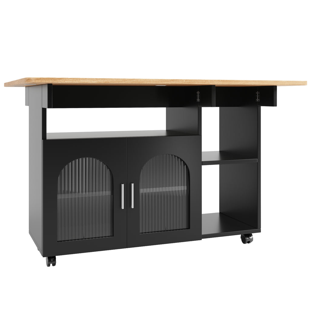 Kitchen island, kitchen cabinet, removable serving trolley, buffet cabinet, dining trolley with wood grain, buffet cabinet, multifunctional dining table with storage space, Black