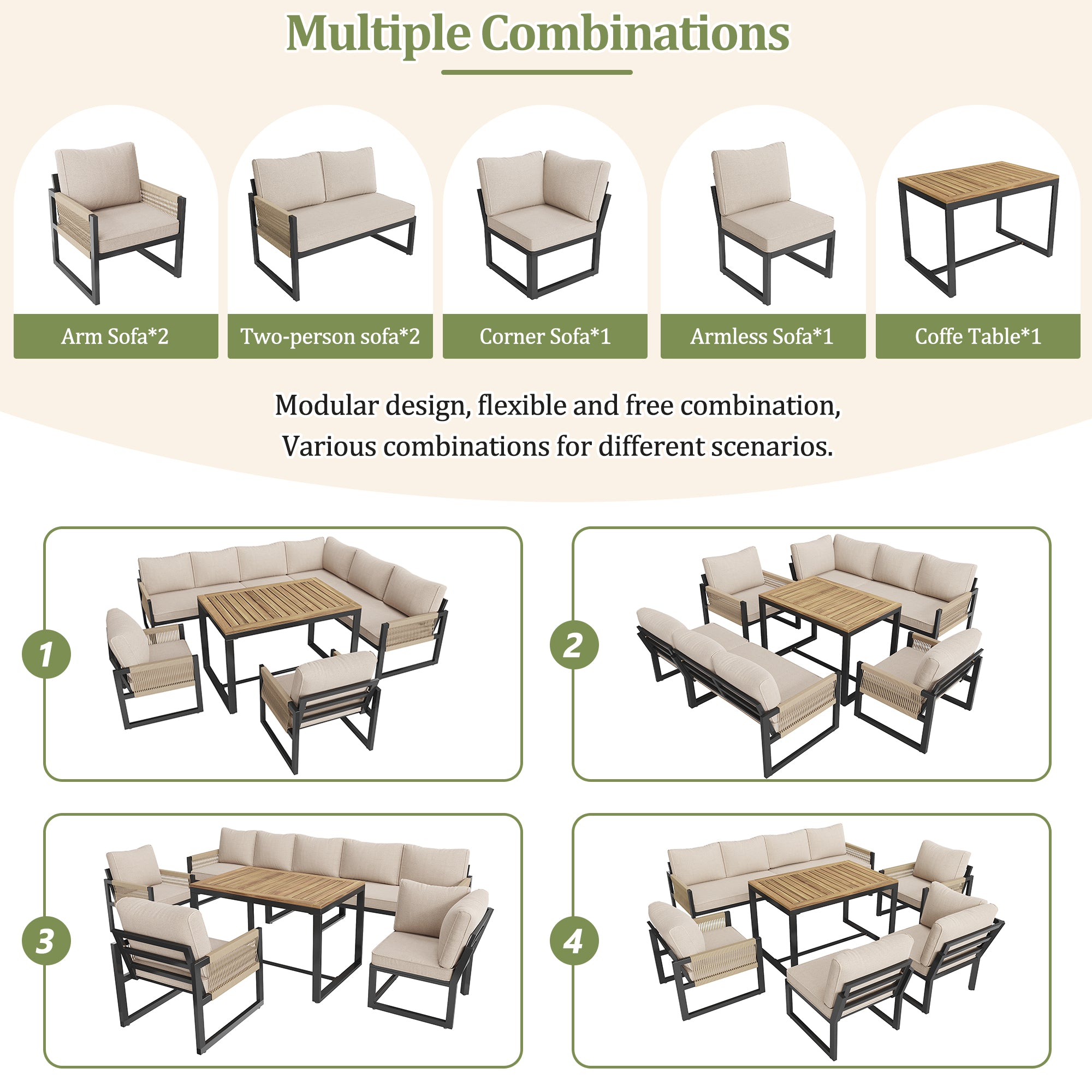Garden dining set for 7-8 people, garden lounge set, garden furniture set for garden, balcony, terrace, weatherproof dining set, modern garden furniture set
